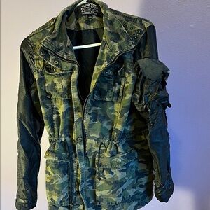 Blanc Noir Camouflage Jacket with Studded Accents distressed